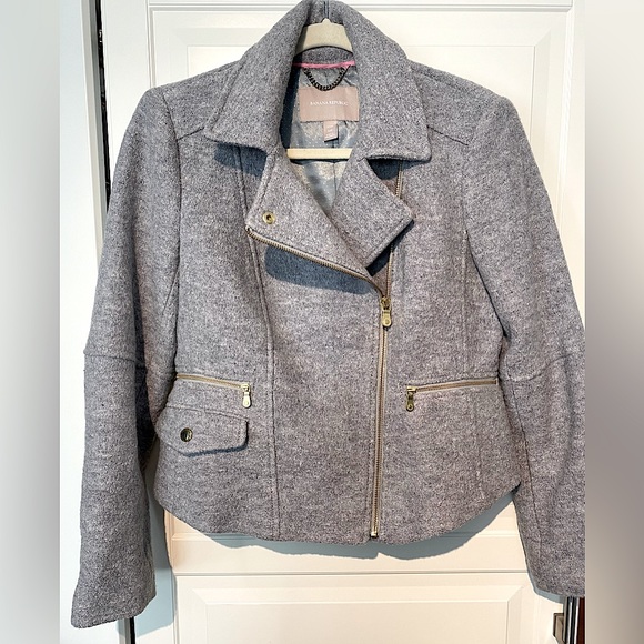 Banana Republic Wool Blend Moto Jacket, Grey & Gold Size Small - Picture 1 of 9